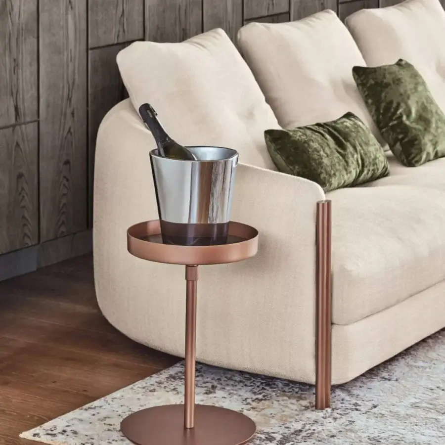 Distinguished Bontempi Lift side table crafted in metal with satin rose-gold finish and organic curved form