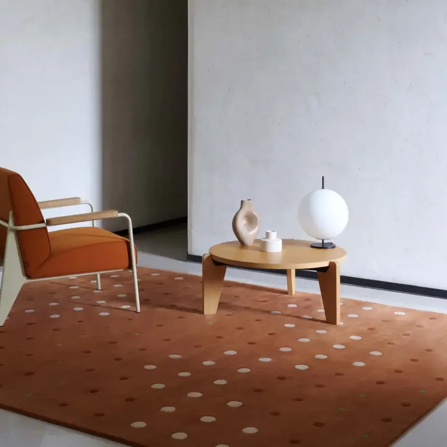 Distinguished Amini JC-1 Bubbles rug with circular motifs hand-tufted in New Zealand wool with a carved pile finish