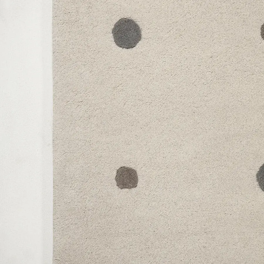 Lavish Amini JC-1 Bubbles rug with dynamic circular motifs in rust and cream New Zealand wool, hand-tufted with a beautifully finished cut pile