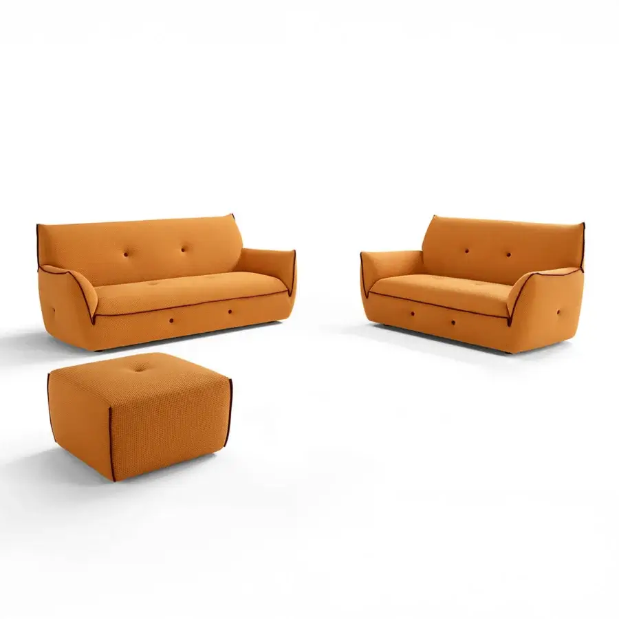 Exclusive Egoitaliano Yuki sofa in warm muted orange bi-elastic technical fabric with lycra profiles and matte finish