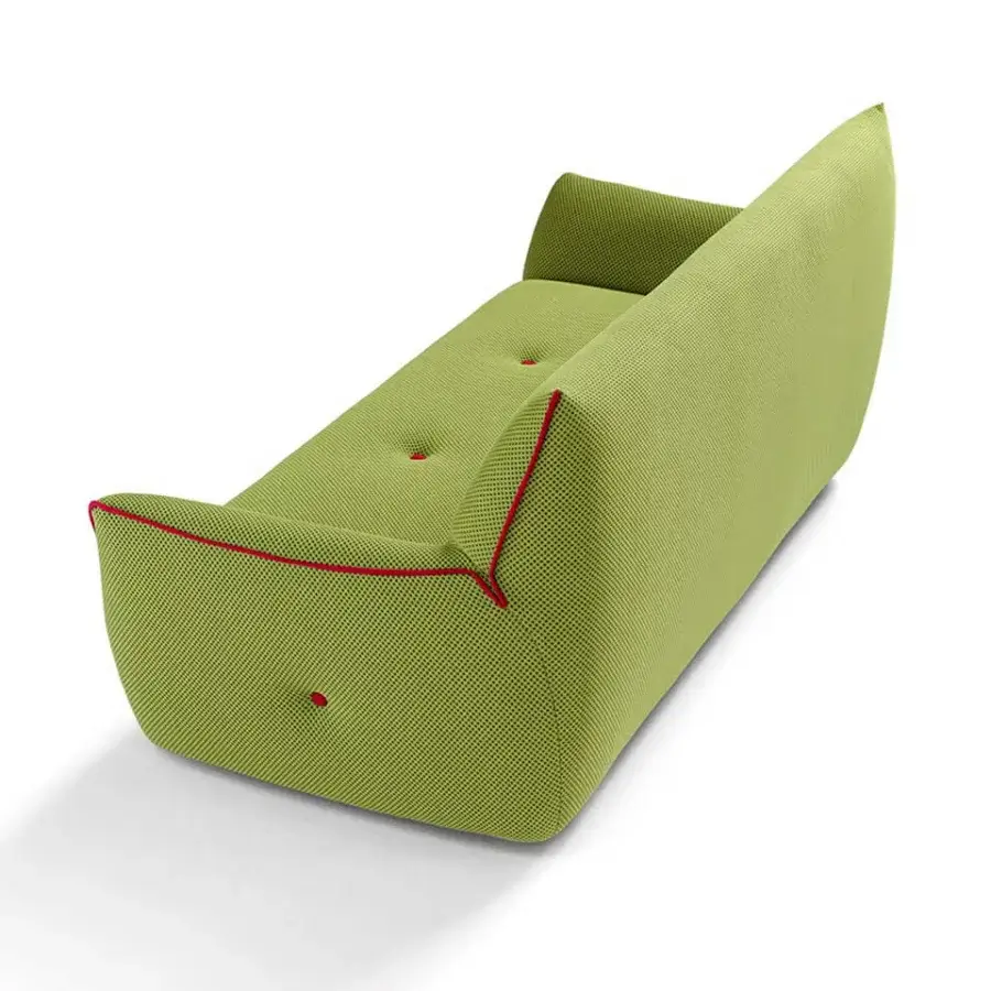 Elegant Egoitaliano Yuki sofa in green bi-elastic technical fabric with red stitching and matte finish