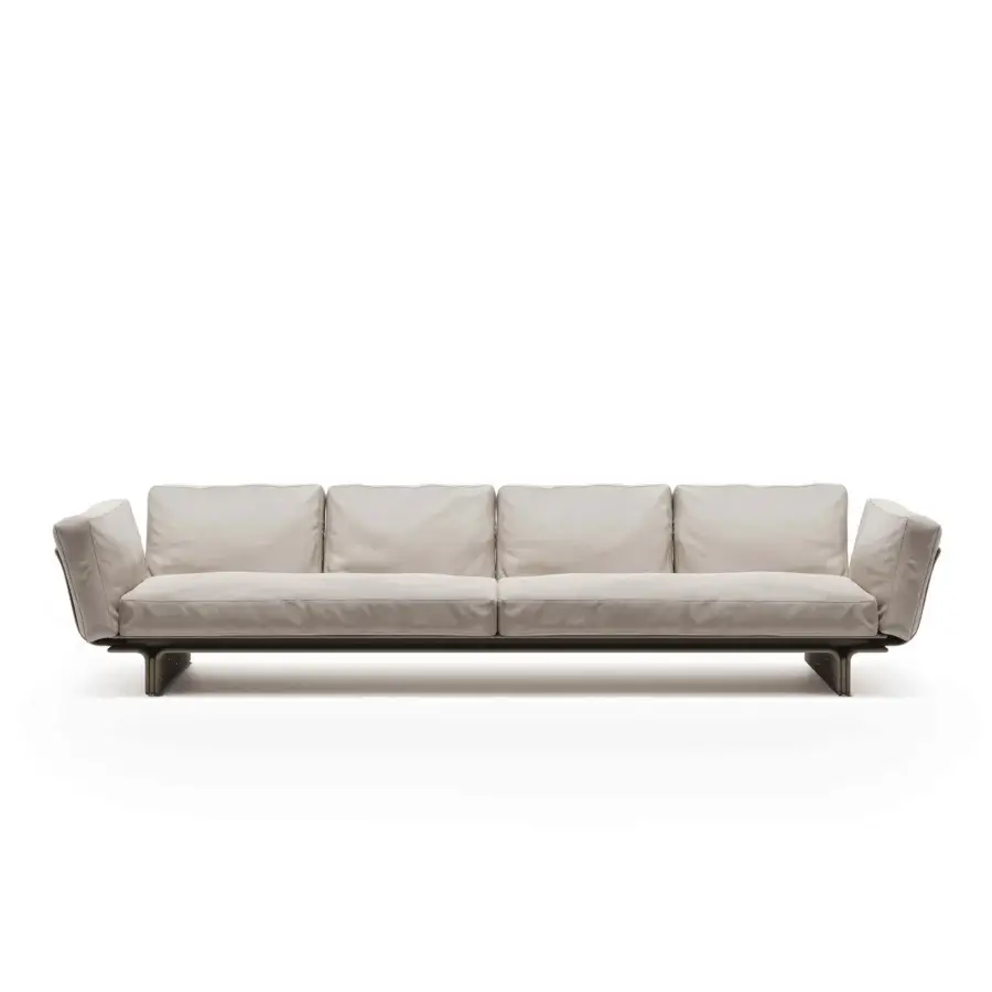 Lavish Mascheroni Jazz Miles sofa in neutral beige Nubuck upholstery with a sleek dark base crafted for lounging