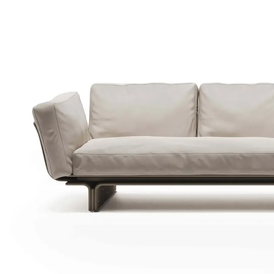 Lavish Mascheroni Jazz Miles sofa in neutral beige Nubuck with a dark, subtly visible base and clean lines