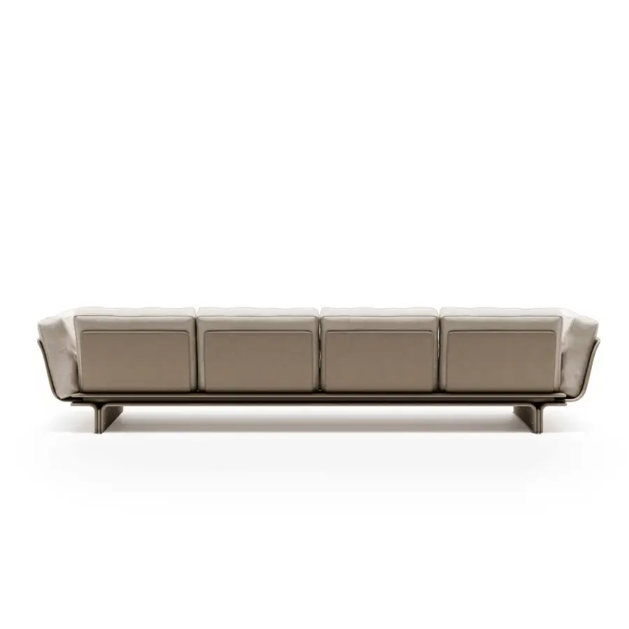 Exceptional Mascheroni Jazz Miles sofa in neutral beige Nubuck with a dark-toned wood base crafted for comfort and style