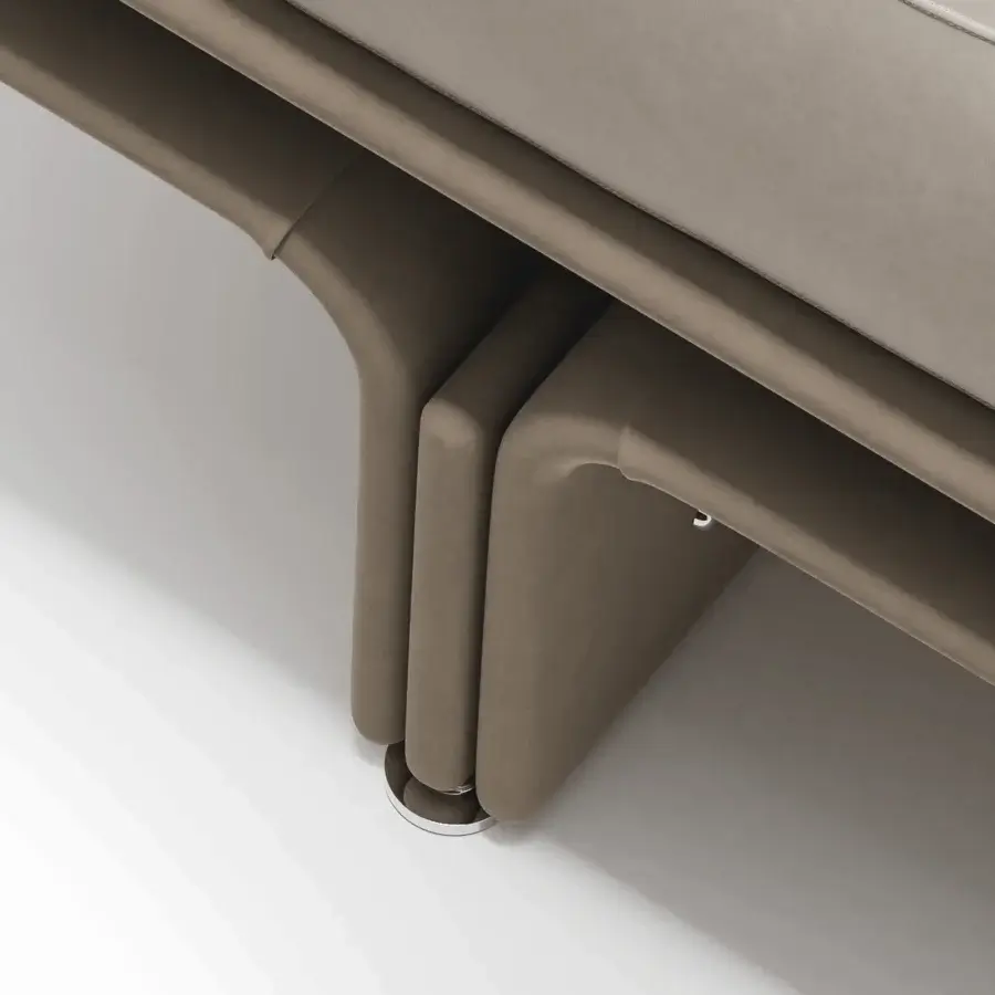 Sumptuous Mascheroni Jazz Miles sofa in muted taupe Nubuck with a unique floating textile base