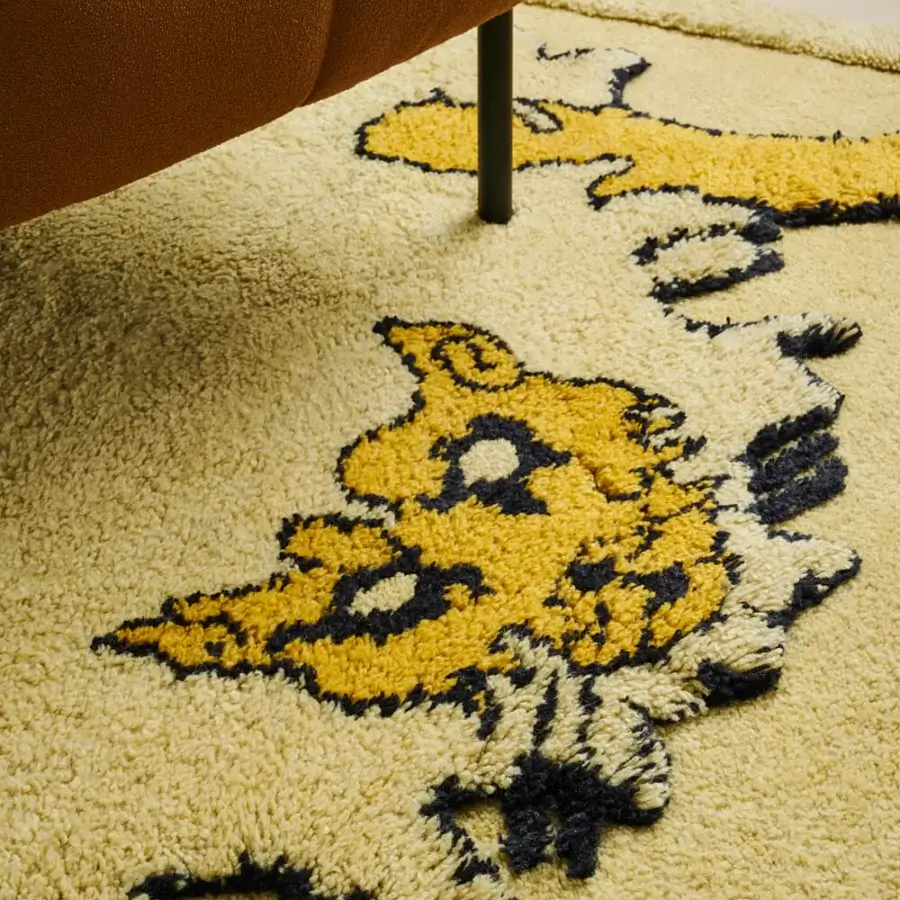 Exceptional Gabetti & Isola Amini Tapileo rug hand-knotted in pure yellow wool with a striking Pikachu design and carved finish