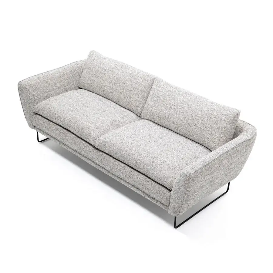 Captivating Egoitaliano Bliss sofa with light gray speckled textile upholstery and dark metal sled legs