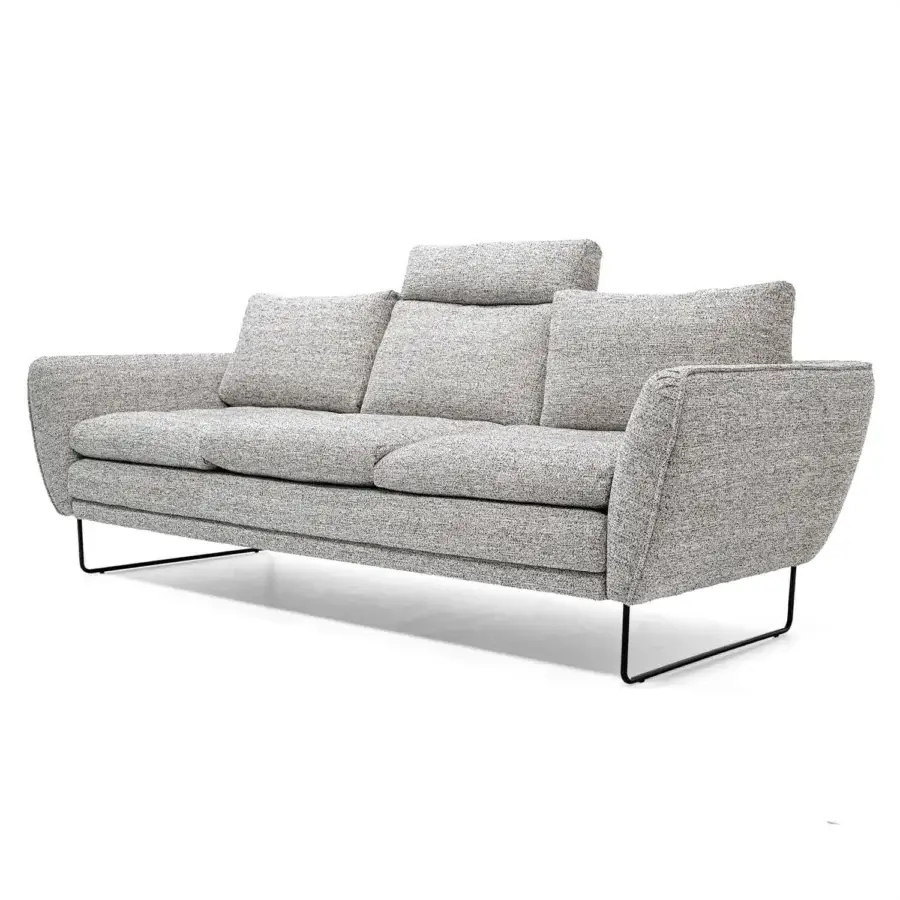 Exclusive Egoitaliano Bliss sofa with textured light gray woven textile upholstery and slender black legs