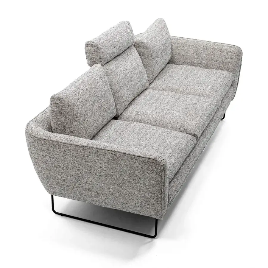 Distinguished Egoitaliano Bliss sofa with light gray heathered textile upholstery and sleek black metal sled legs