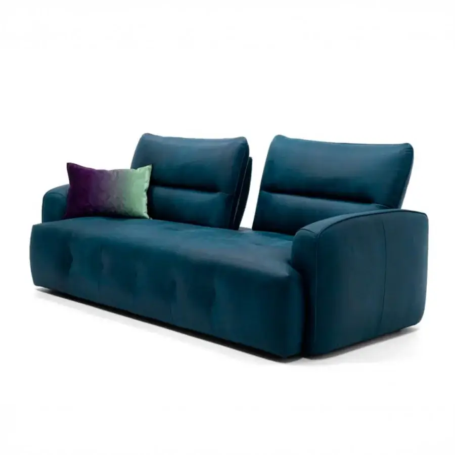 Exceptional Egoitaliano Mavie sofa with deep teal textured leather upholstery and durable wood frame built with biodegradable materials