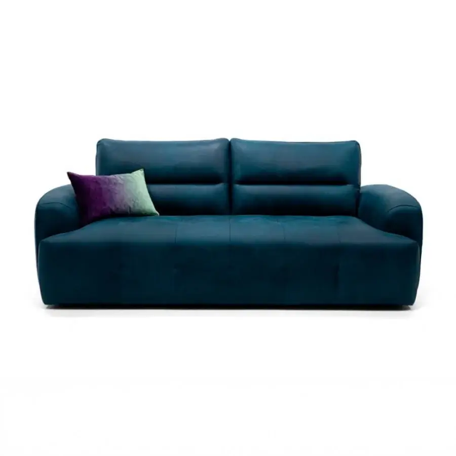 Distinguished Egoitaliano Mavie sofa with plush matte teal textile upholstery, curved silhouette and tufted detailing crafted in Italy