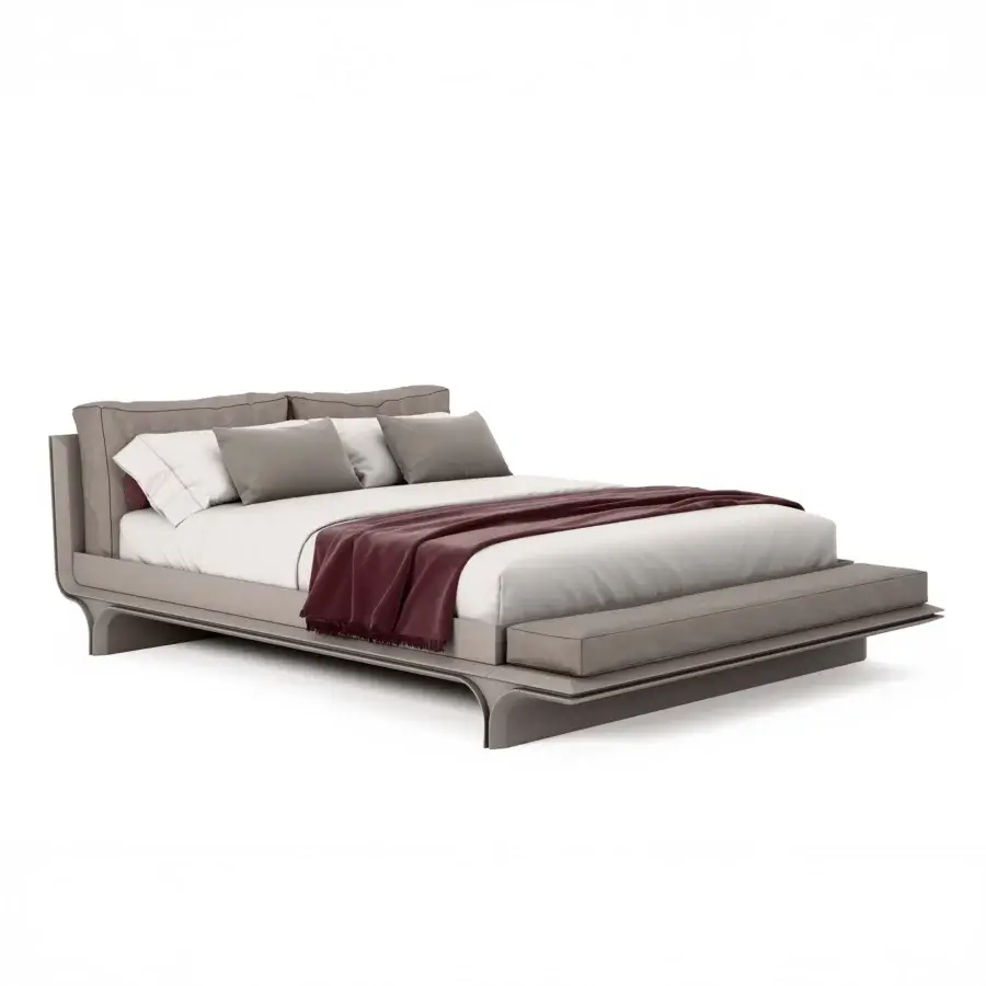 Distinguished Mascheroni Jazz Benny bed with neutral gray textile upholstery and a smooth matte finish