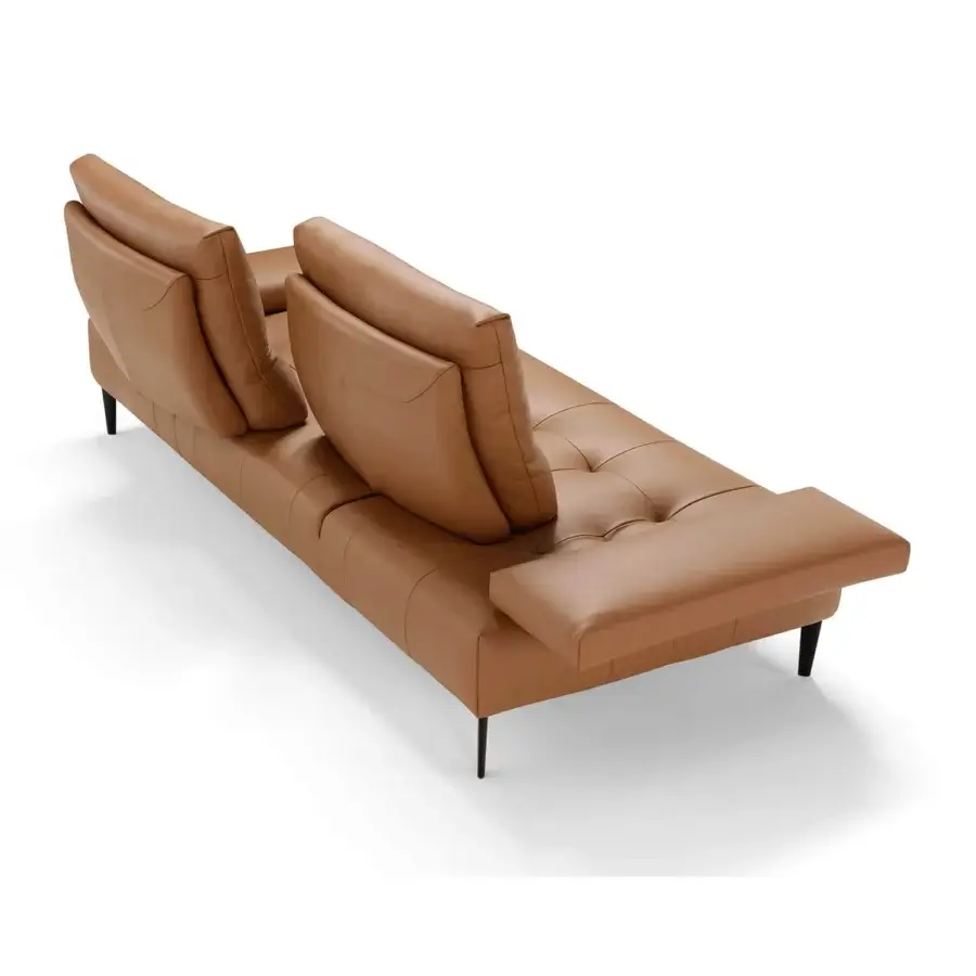 Lavish Egoitaliano Tate sofa with warm medium-toned brown leather, a satin finish and slender dark metal legs