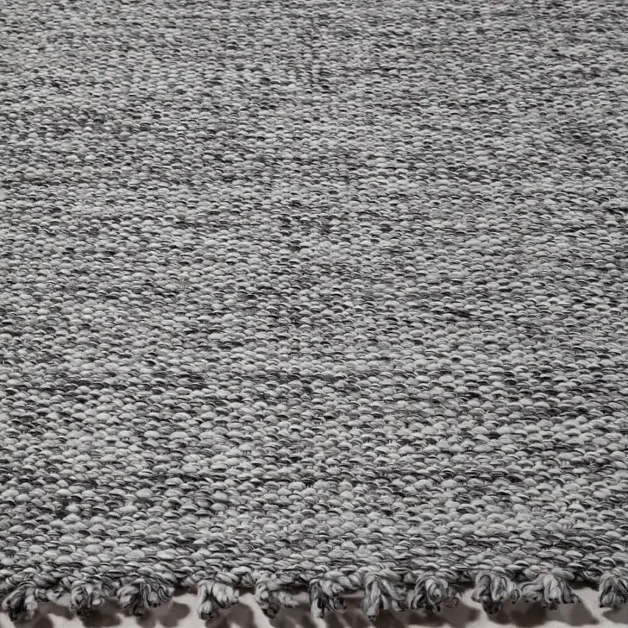 Distinguished Amini Jackie rug hand-woven in India with gradient gray wool and delicate fringing