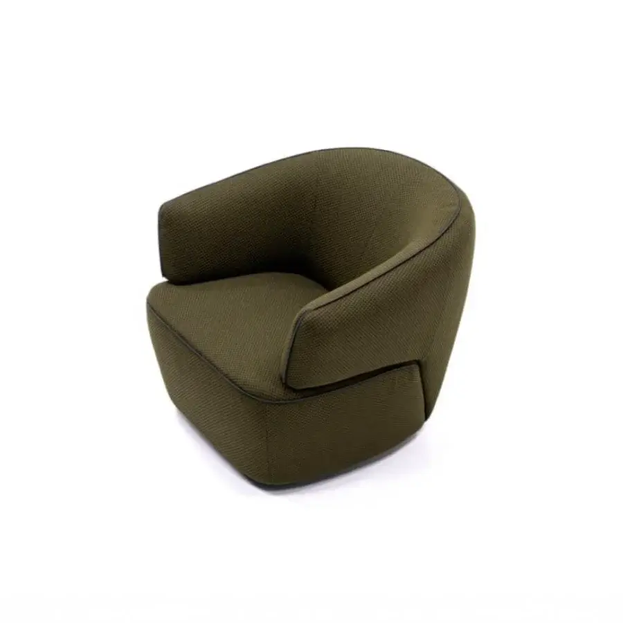 Distinguished Egoitaliano Momo lounge chair with enveloping design in textured olive green fabric and Lycra trim