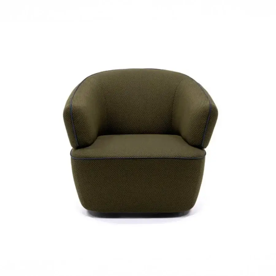 Exceptional Egoitaliano Momo lounge chair with soft form crafted in textured olive green fabric and wood frame