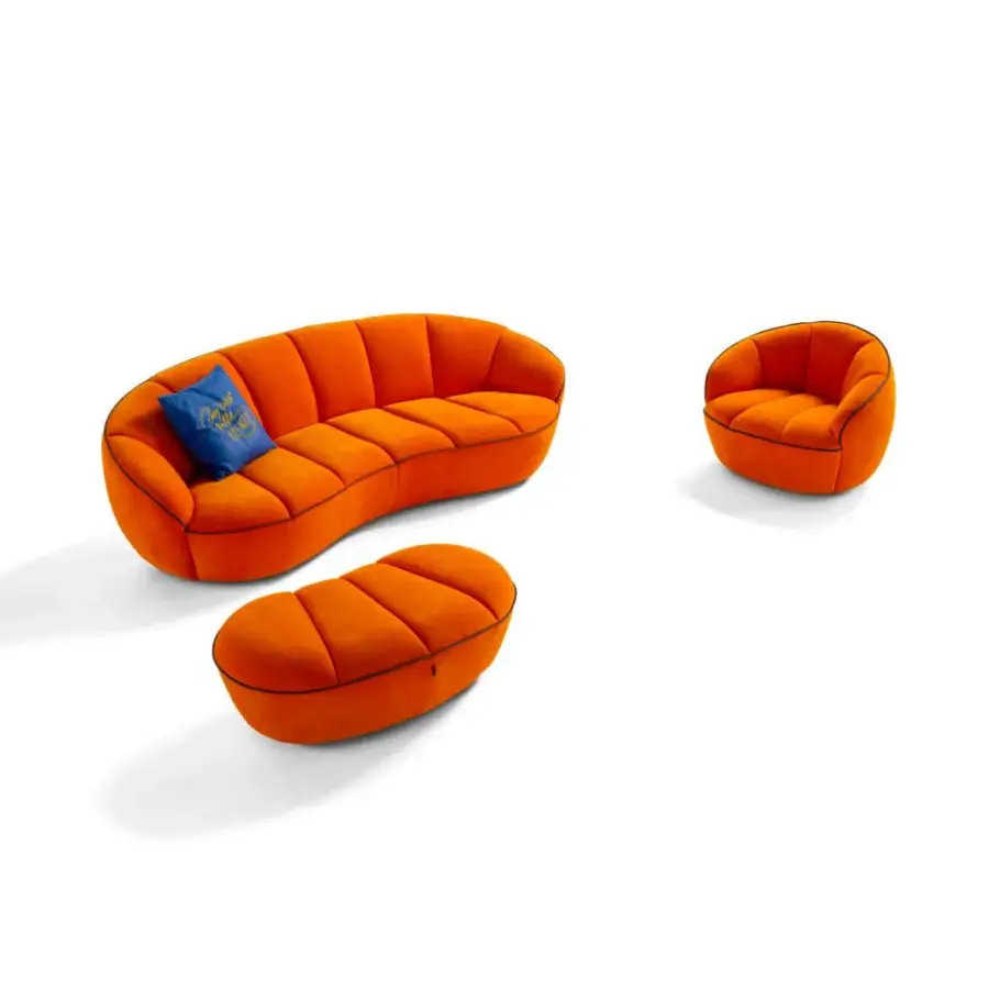 Captivating Egoitaliano Shai lounge chair with organically curved form upholstered in vibrant orange textile and matte finish