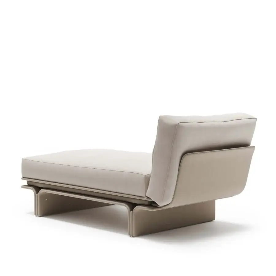 Lavish Mascheroni Jazz chaise lounge in neutral beige full-grain leather with a satin-sheen metal suspended base