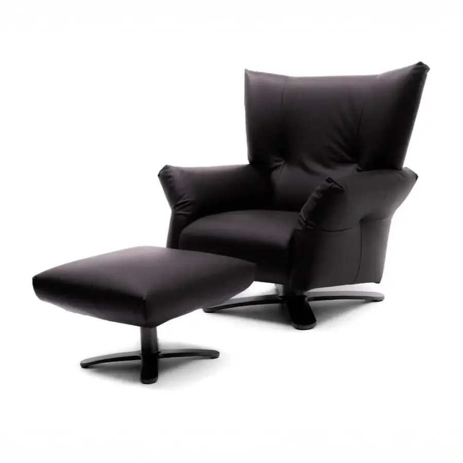 Superior Egoitaliano Diplomatico lounge chair crafted in matte black leather with a dark metal swivel base