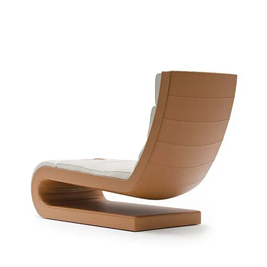 Distinguished Mascheroni Andamentolento chaise lounge crafted in warm brown leather with a creamy white seat cushion and smooth finish
