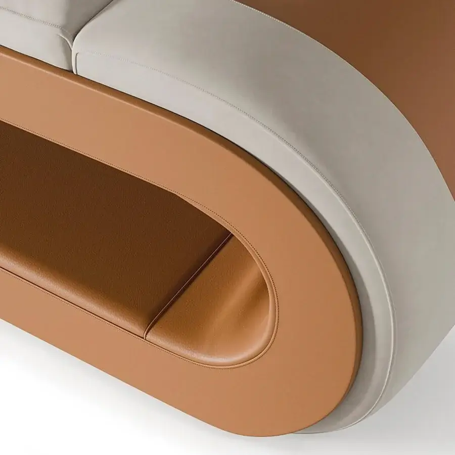 Exceptional Mascheroni Andamentolento chaise lounge in warm brown leather with light gray sections and satin finish