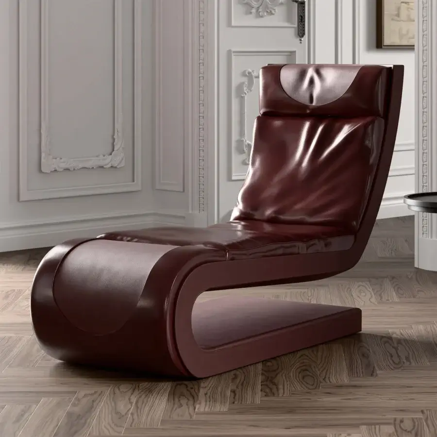 Lavish Mascheroni Andamentolento chaise lounge in burgundy leather with a satin finish presents a flowing silhouette