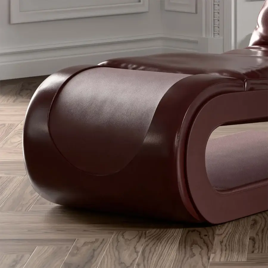 Distinguished Mascheroni Andamentolento chaise lounge in deep burgundy leather with a satin finish embodies flowing lines