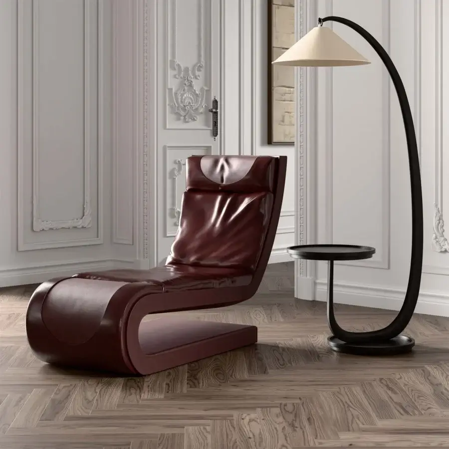 Exceptional Mascheroni Andamentolento chaise lounge in sumptuous burgundy leather with a glossy finish