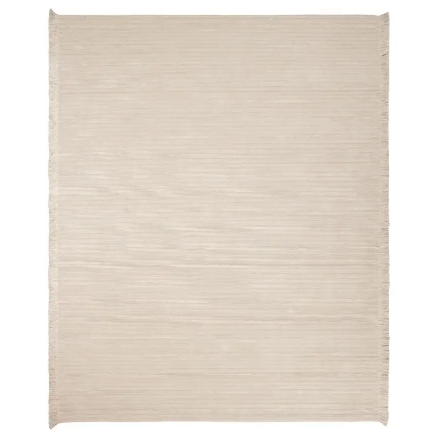 Superior Amini Pierre rug hand-woven in recycled PET with a neutral beige tone and delicate fringed edges