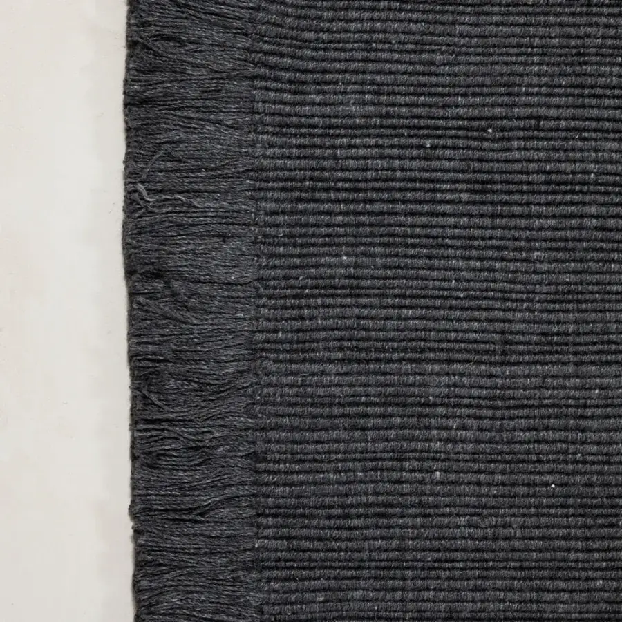 Superior Amini Pierre rug hand-woven in India from recycled PET with a densely ribbed texture and delicate fringed edge
