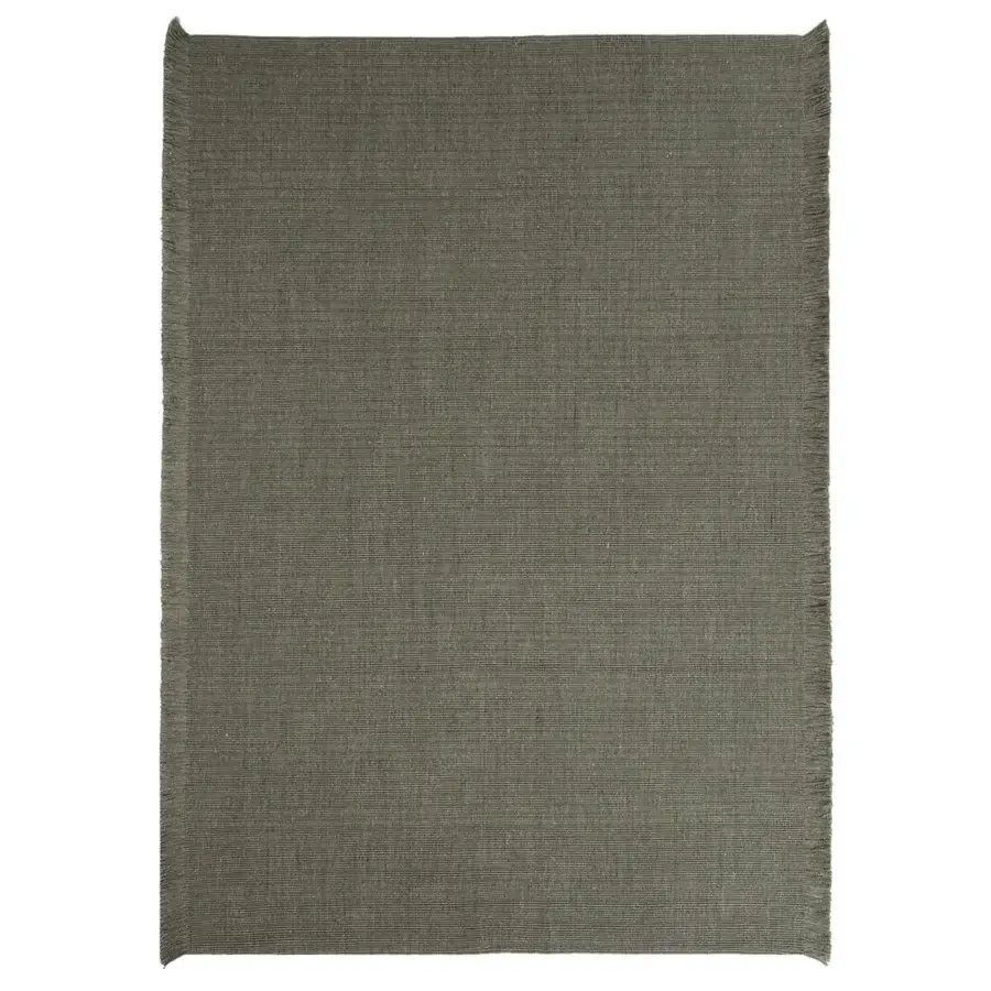 Distinguished Amini Pierre rug hand-woven in India from recycled PET with soft texture and delicately frayed edges