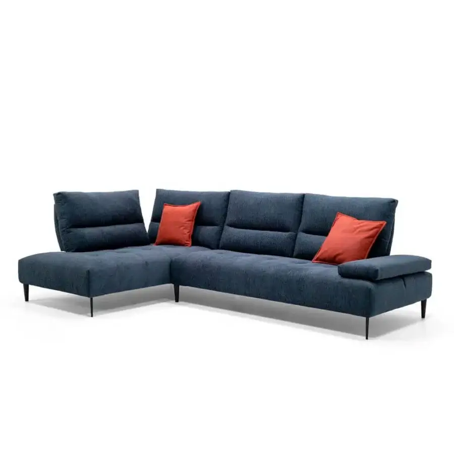 Superior Egoitaliano Tate sectional with dark blue textile upholstery and black ABS feet crafted for lasting durability