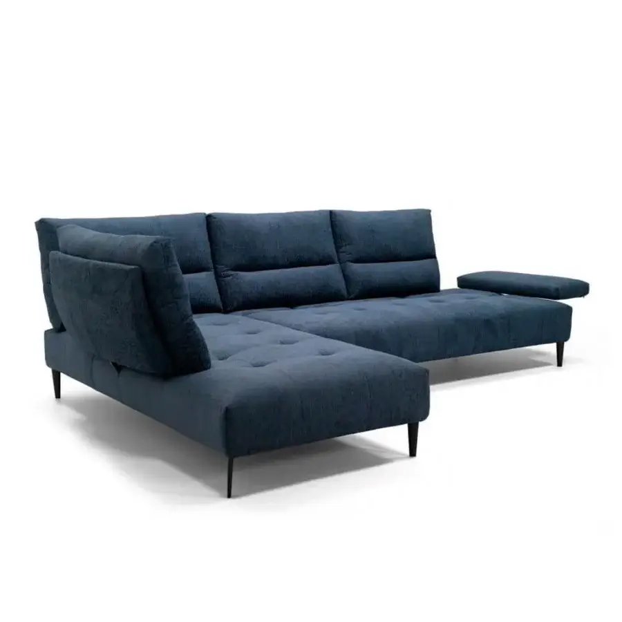 Lavish Egoitaliano Tate sectional with textured deep blue upholstery and sleek black ABS feet