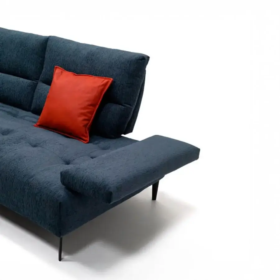 Superior Egoitaliano Tate sectional with deep blue textured woven fabric and sleek metal legs crafted for lasting comfort