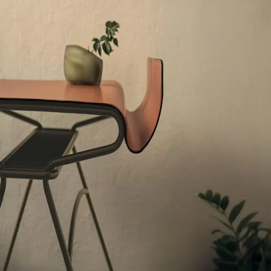 Distinguished Bontempi Taylor desk with gracefully curved terracotta tabletop and sculptural matte black metal frame crafted with a satin finish