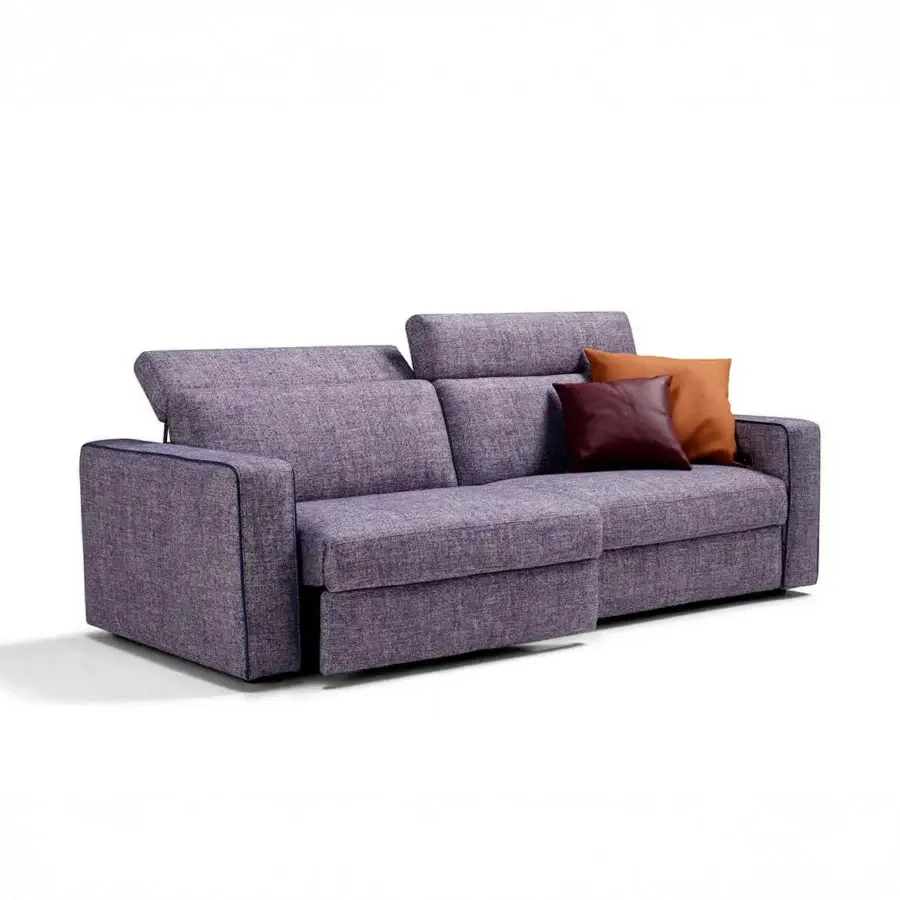 Distinguished Egoitaliano Kuby sofa in textured lavender fabric with electric reclining and moving headrests crafted with wood frame construction