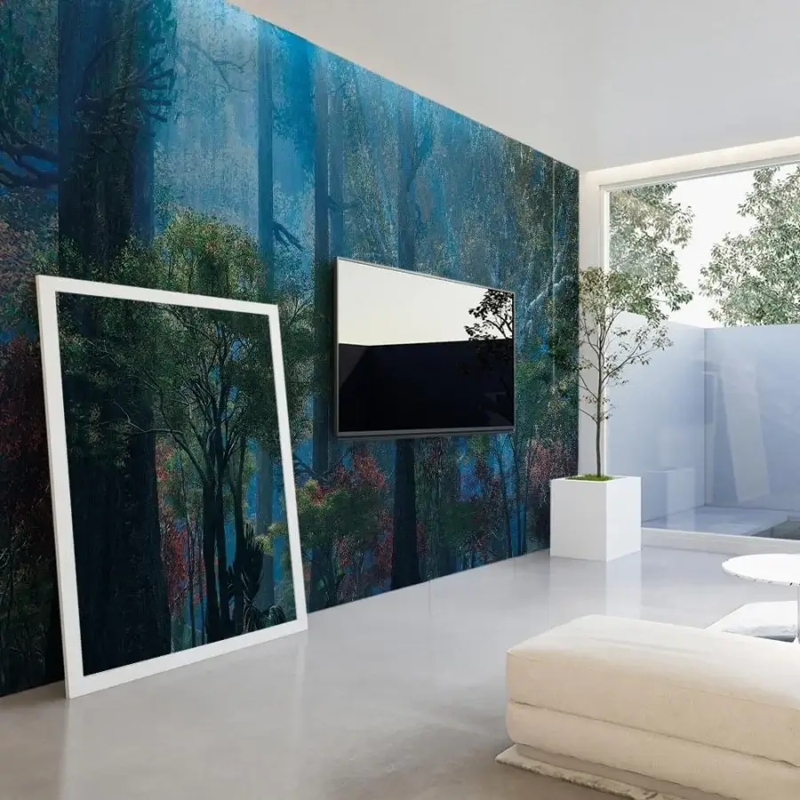 Exceptional Adriani e Rossi Enchanted Forest wallpaper with painterly blues and greens and soft-touch finish