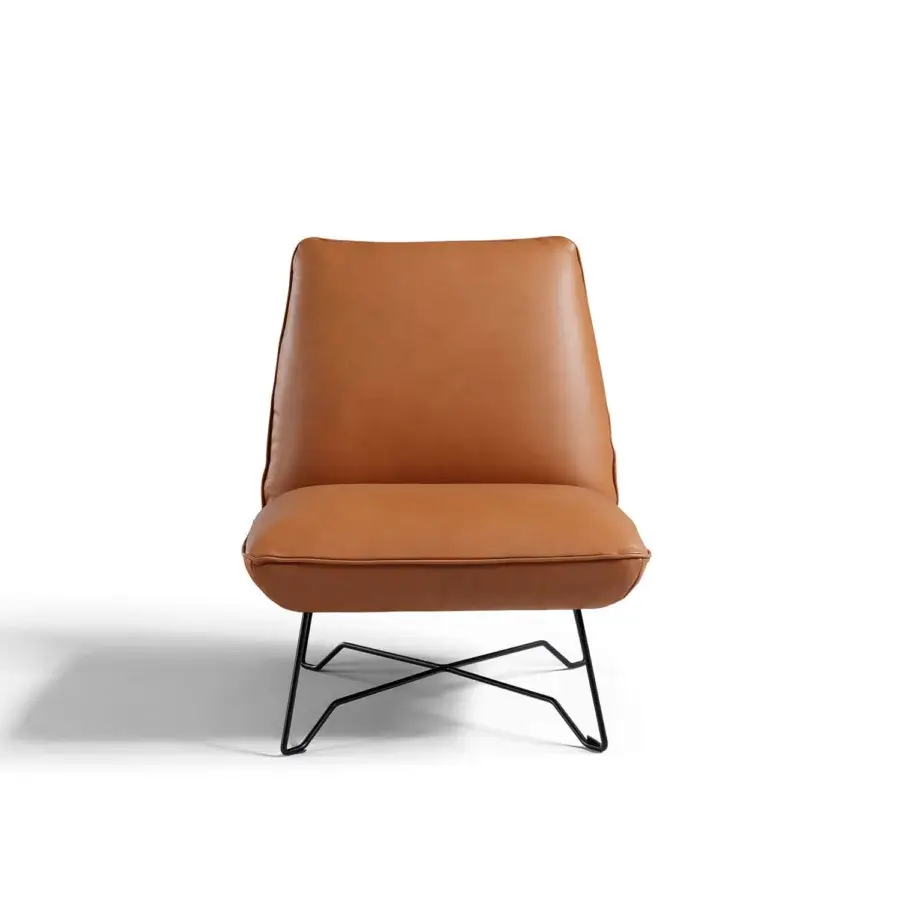 Exclusive Egoitaliano Lia lounge chair with warm brown synthetic upholstery, steel sled base and multilayer wood frame