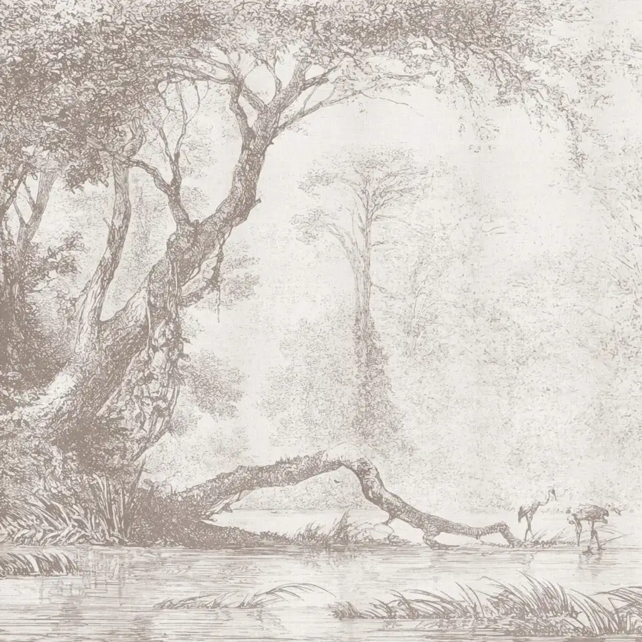 Distinguished Adriani e Rossi Wall Painting Wallpaper with a 19th-century landscape in muted beige and light brown tones on fiberglass