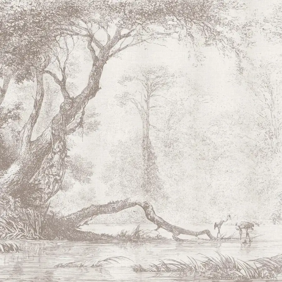 Superior Adriani e Rossi Wall Painting Wallpaper with serene forest illustration crafted in muted brown fiberglass