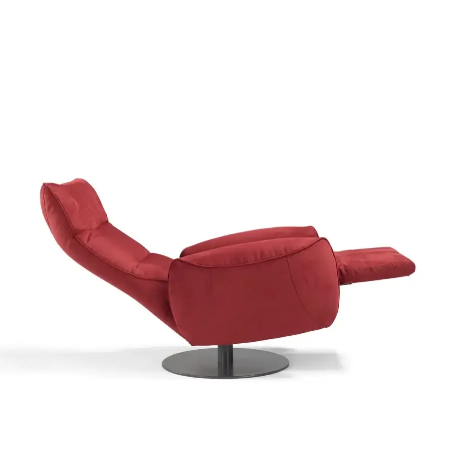 Lavish Egoitaliano Mira lounge chair with muted red velvet upholstery and a polished steel swivel base