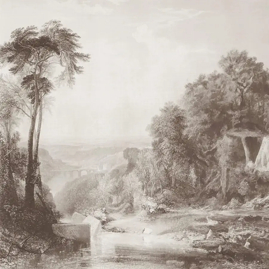 Distinguished Adriani e Rossi Wallpainting River wallpaper with sepia-toned design printed on a fiberglass base layer
