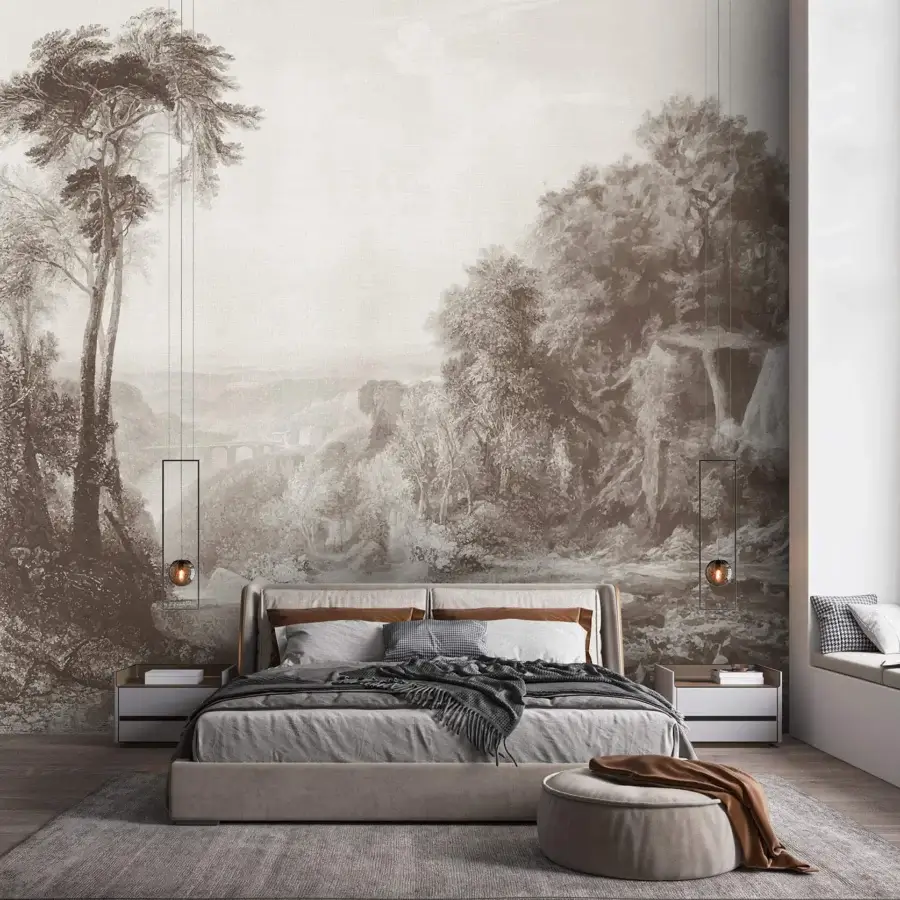 Exceptional Adriani e Rossi Wallpainting River wallpaper in muted sepia tone with soft-touch finish crafted in Italy