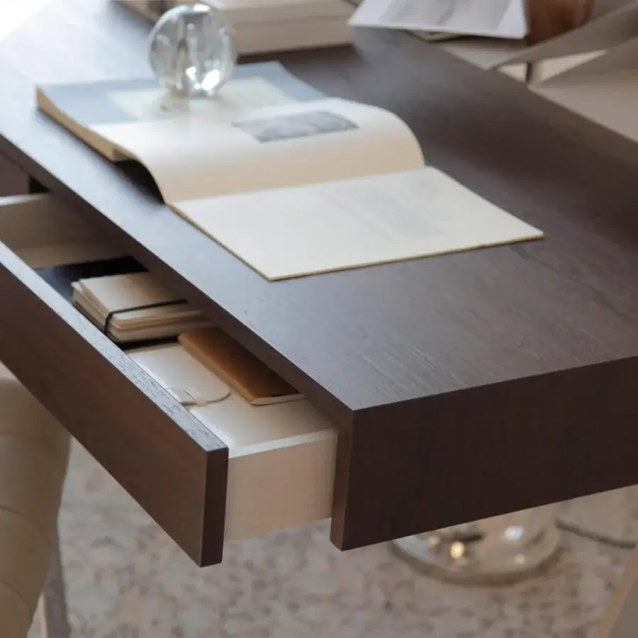 Distinguished Bontempi Zac desk crafted in medium-dark brown wood with integrated steel trays and a smooth satin finish