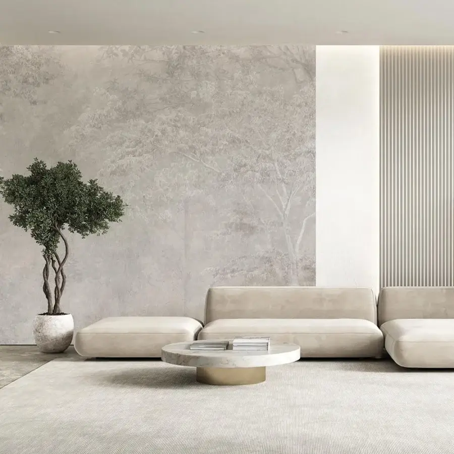 Superior Adriani e Rossi Enchantment wallpaper with neutral beige-grey tones and subtle misty forest effect crafted with soft-touch finish