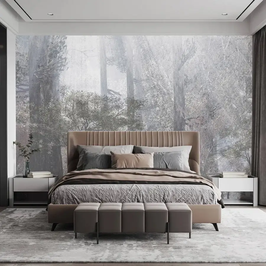 Exceptional Adriani e Rossi Sleeping Beauty wallpaper with soft-touch finish and muted gray and brown forest landscape rendering