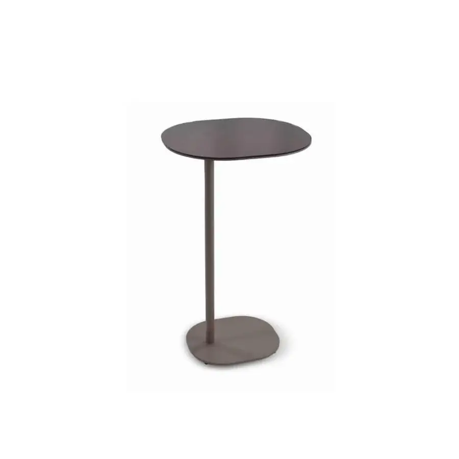 Elegant Egoitaliano Narciso table with dark gray matte metal and clear plexiglass tabletop reflecting light