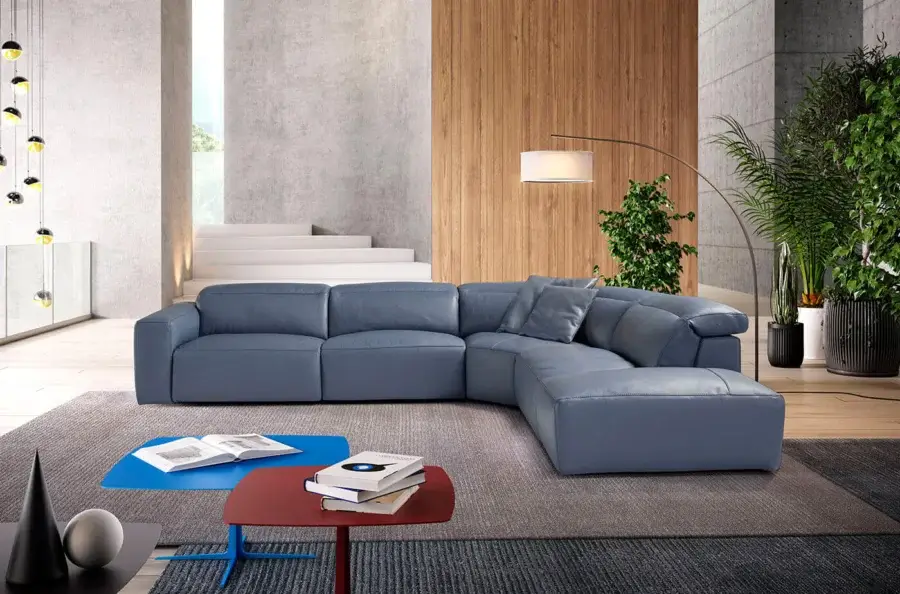 Distinctive Egoitaliano Mac coffee table with vibrant blue and bold red metal tabletops and glossy finish