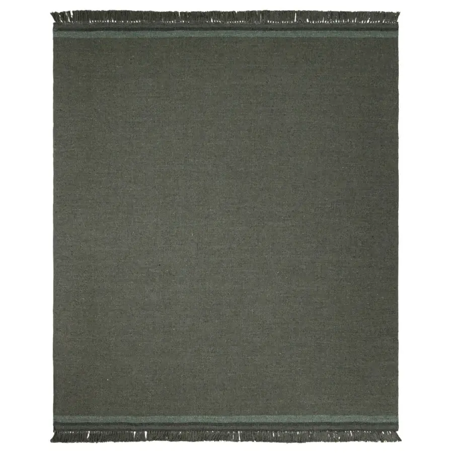 Sophisticated Amini Coco rug with dark green and lighter bands hand-woven in recycled PET with a refined finish