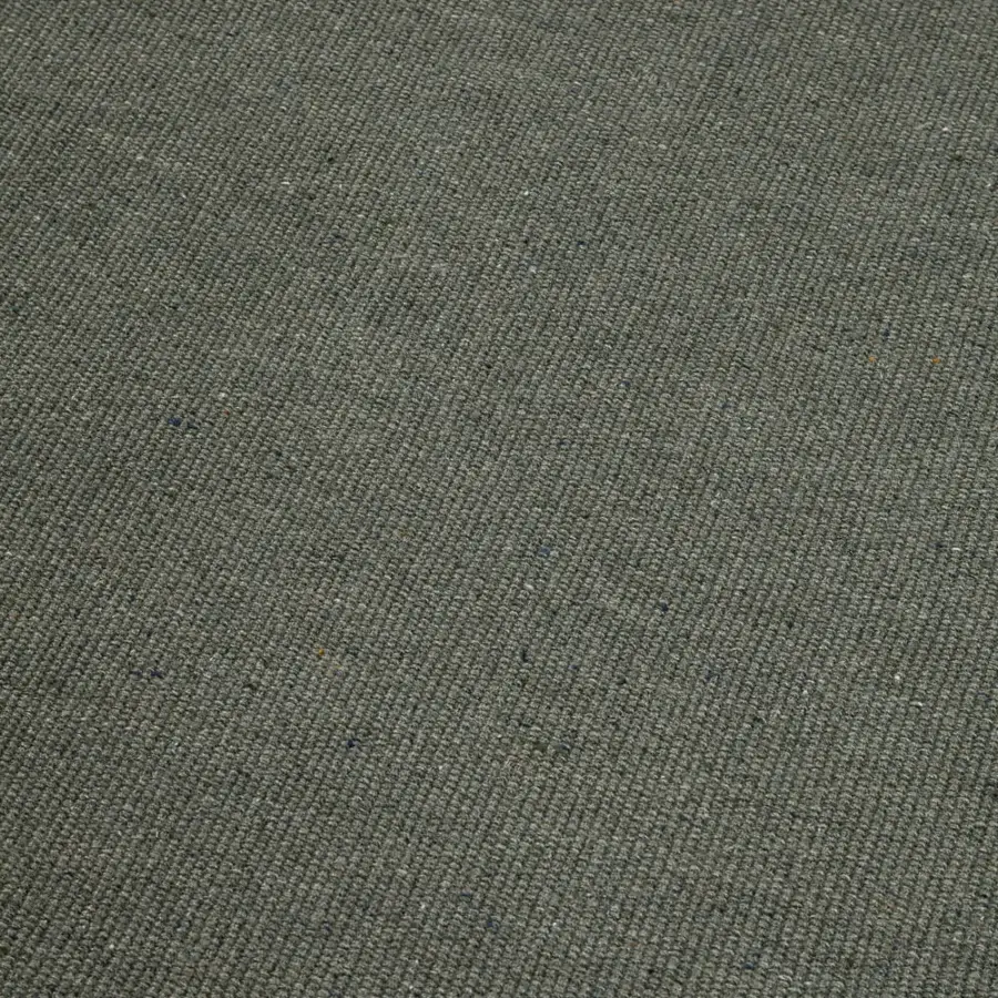 Exclusive Amini Coco rug with muted olive green and tonal variations hand-woven in recycled PET with a hand-clipping finish